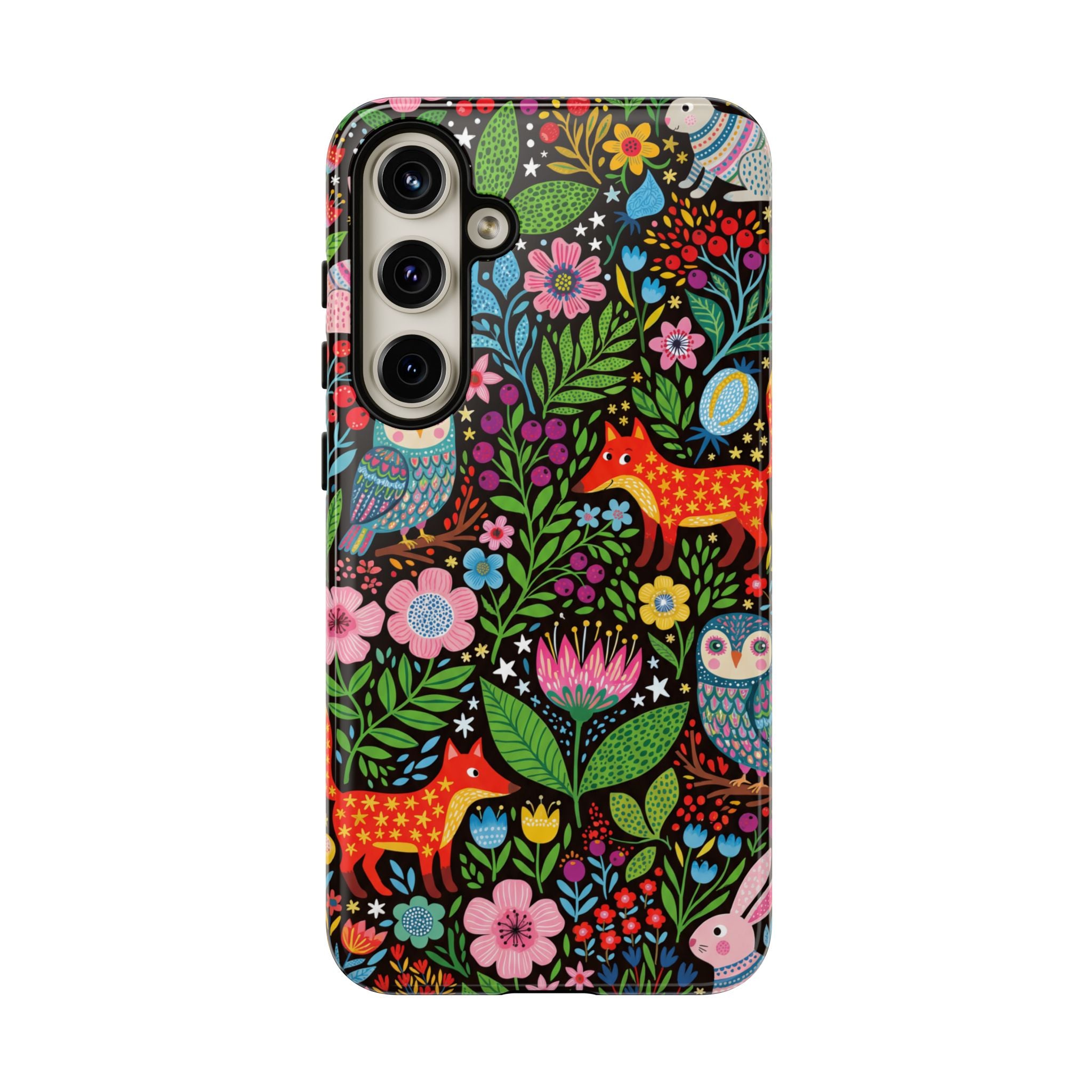 Floral Woodland Samsung Galaxy Phone Case | Colourful Fox & Owl Protective Cover