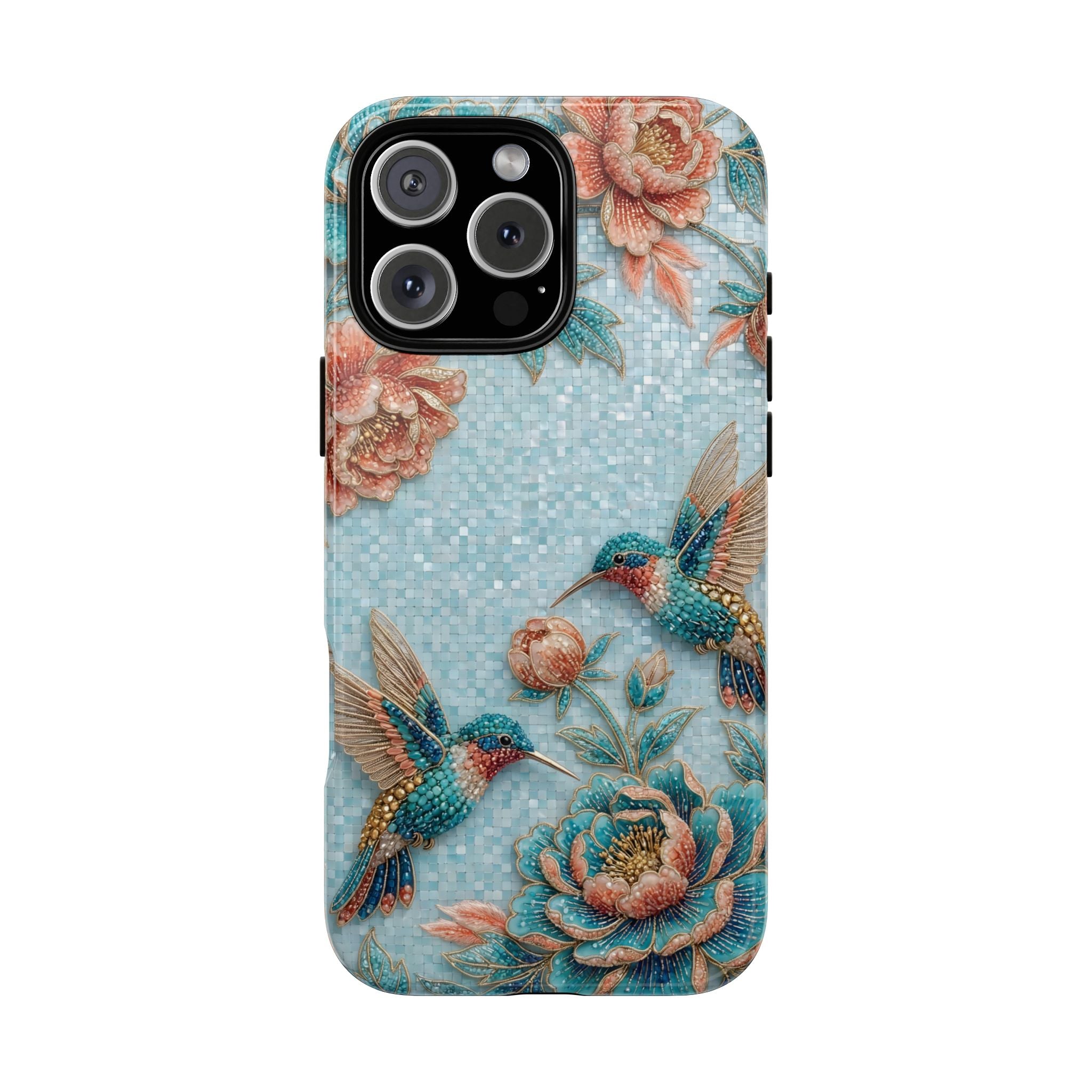 Hummingbird Floral Tough iPhone Case | Vintage Blue Garden Design
