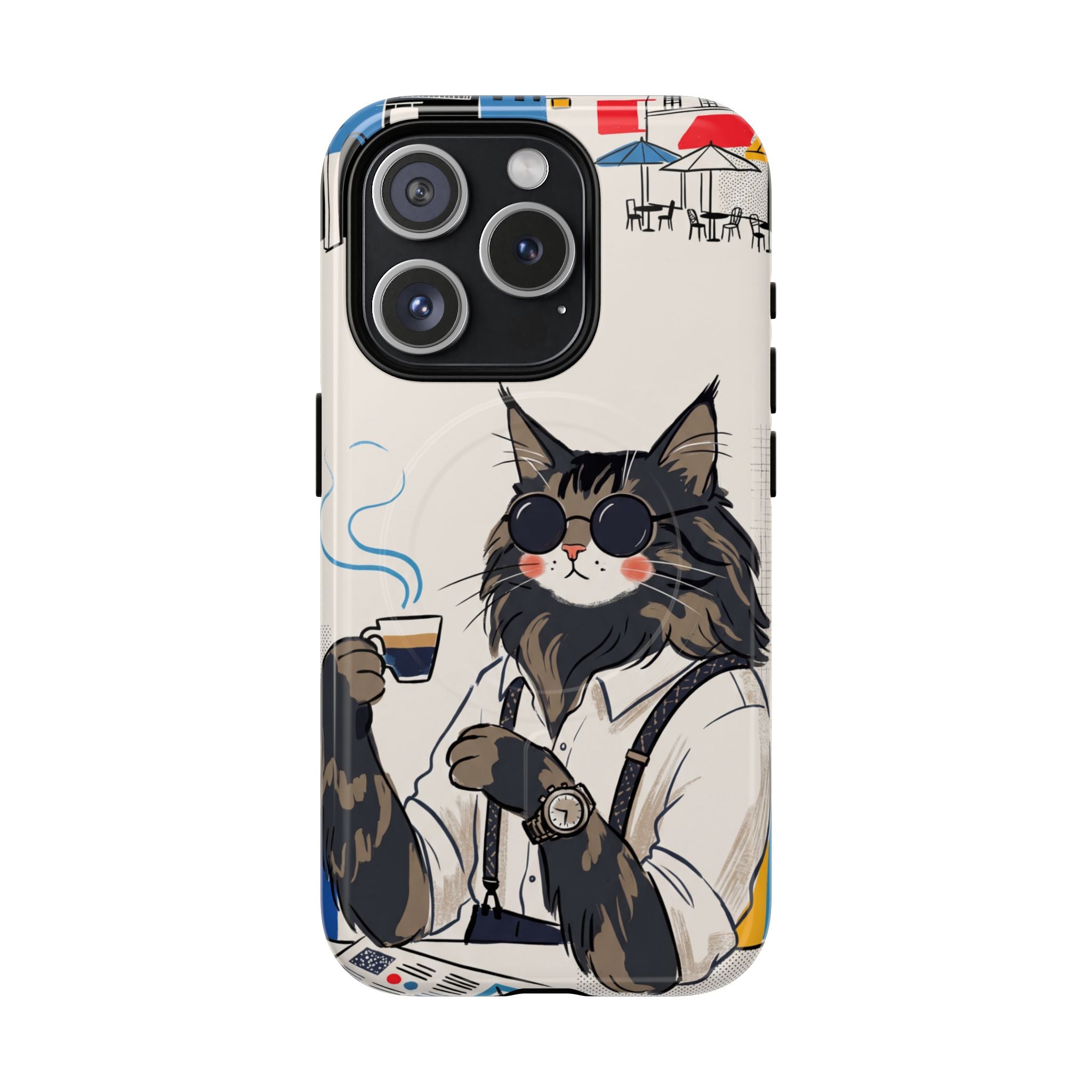 Cat Barista MagSafe iPhone Case | Cool Cat in Sunglasses Coffee Shop Design