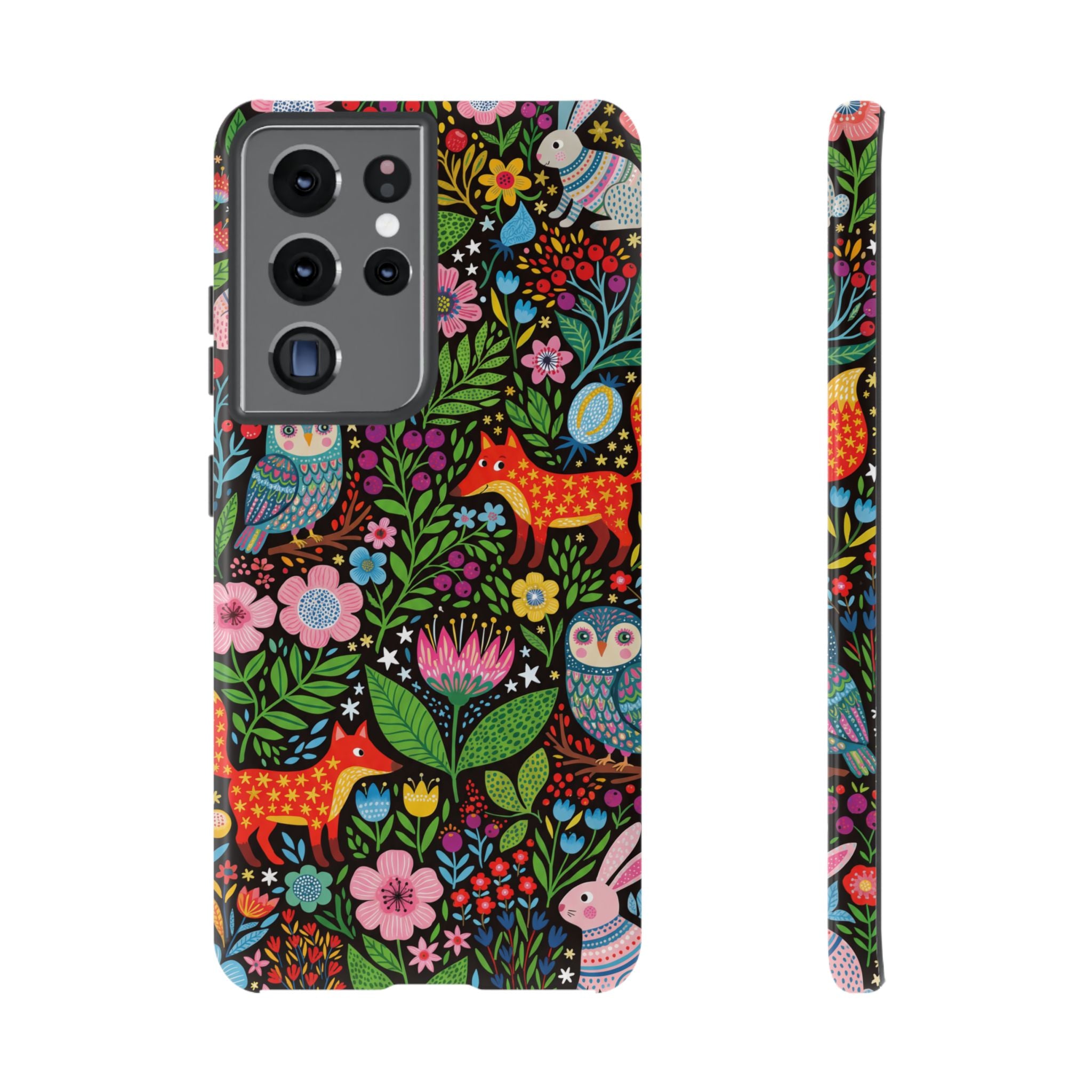 Floral Woodland Samsung Galaxy Phone Case | Colourful Fox & Owl Protective Cover