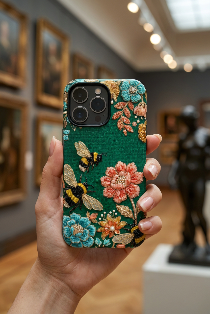 Floral Bumblebee Tough iPhone Case | Protective Botanical Phone Cover