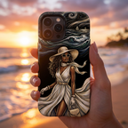 MagSafe iPhone Case | Elegant Black Woman in Flowing Dress by the Sea