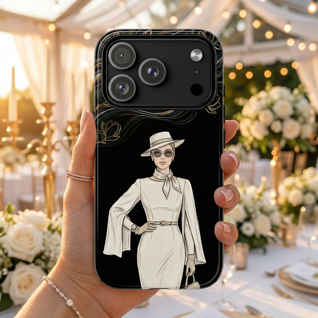 MagSafe iPhone Case | Elegant Vintage Lady with Gold Floral Swirls