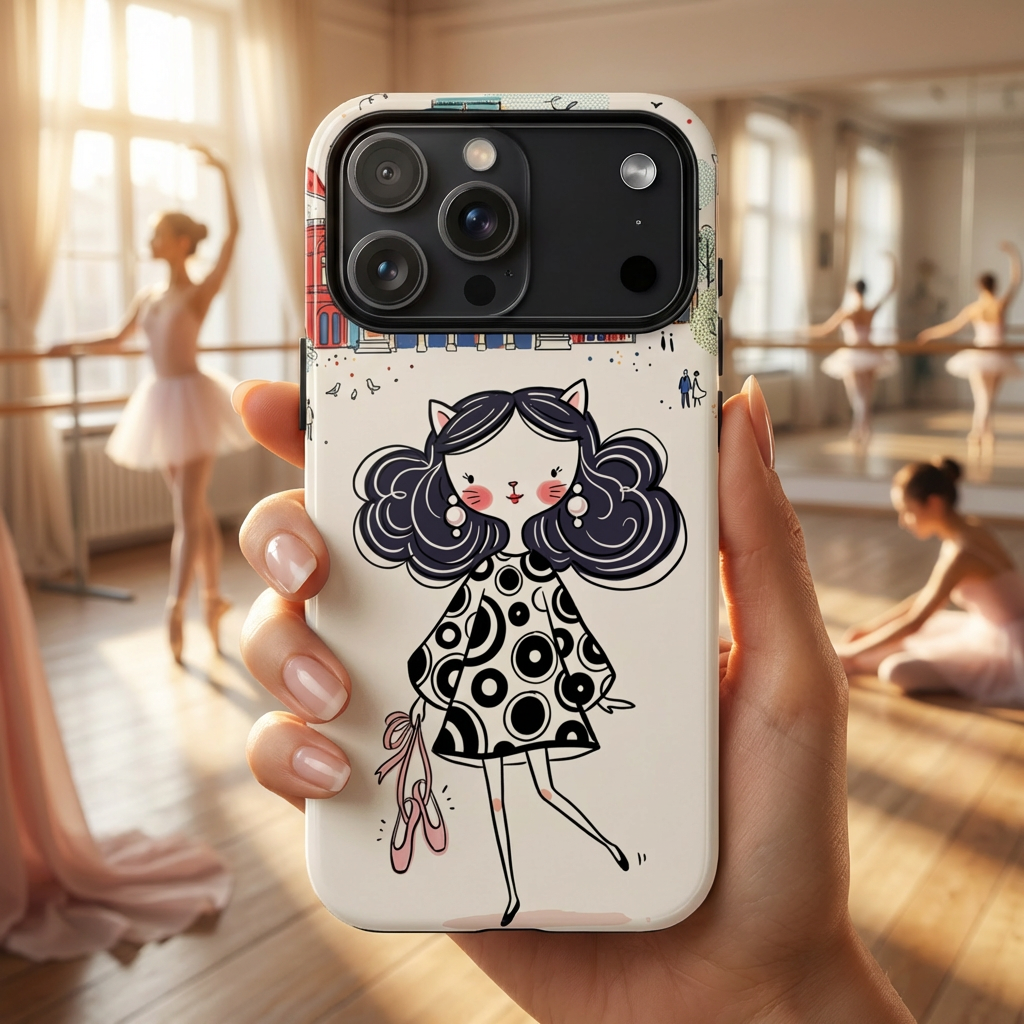 Cute Parisian Cat Girl MagSafe iPhone Case | Ballet Slippers Illustration Tough Case
