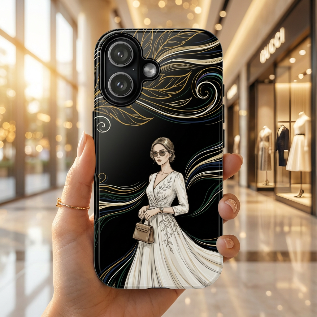 Elegant Woman Illustration MagSafe iPhone Case | Vintage Bride in Flowing Gown