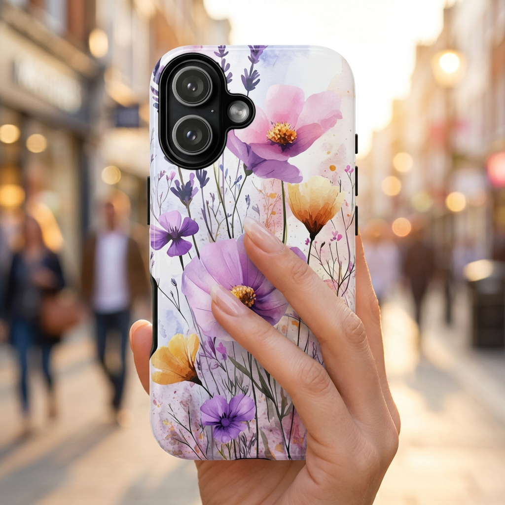 Floral Watercolour Tough MagSafe iPhone Case | Purple & Yellow Wildflowers