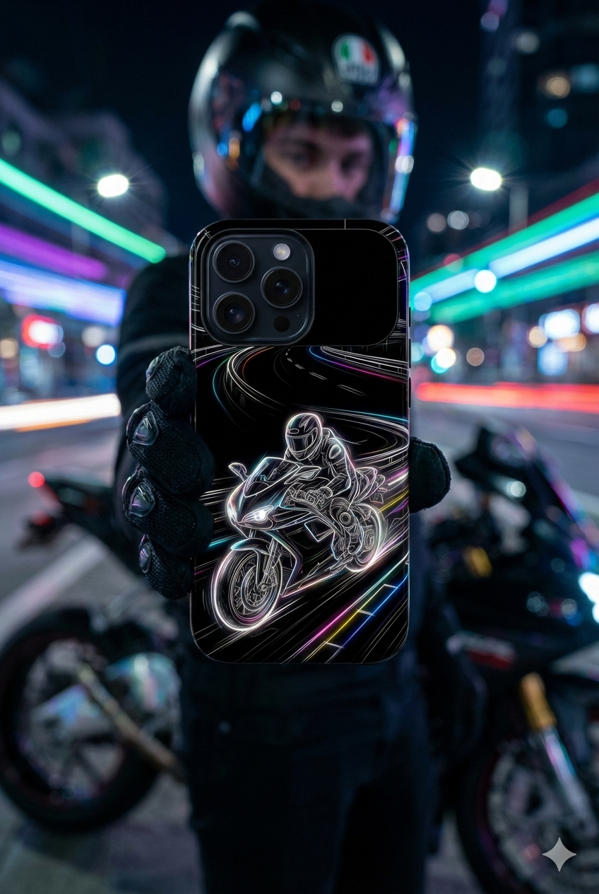 Neon Night Rider MagSafe iPhone Case | Motorcycle Racing Protective Cover