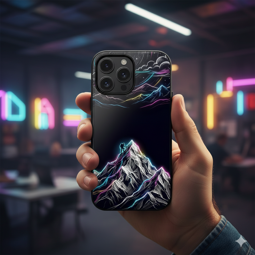 Mount Everest Neon MagSafe iPhone Case | Dark Cosmic Climber Protective Cover