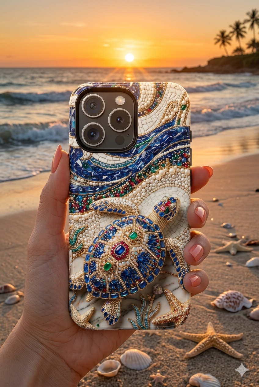 Sea Turtle Mosaic MagSafe iPhone Case – Decorative Ocean Art Protective Case