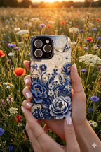 Blue Floral Moon MagSafe iPhone Case | Vintage Botanical Night Sky Protective Case