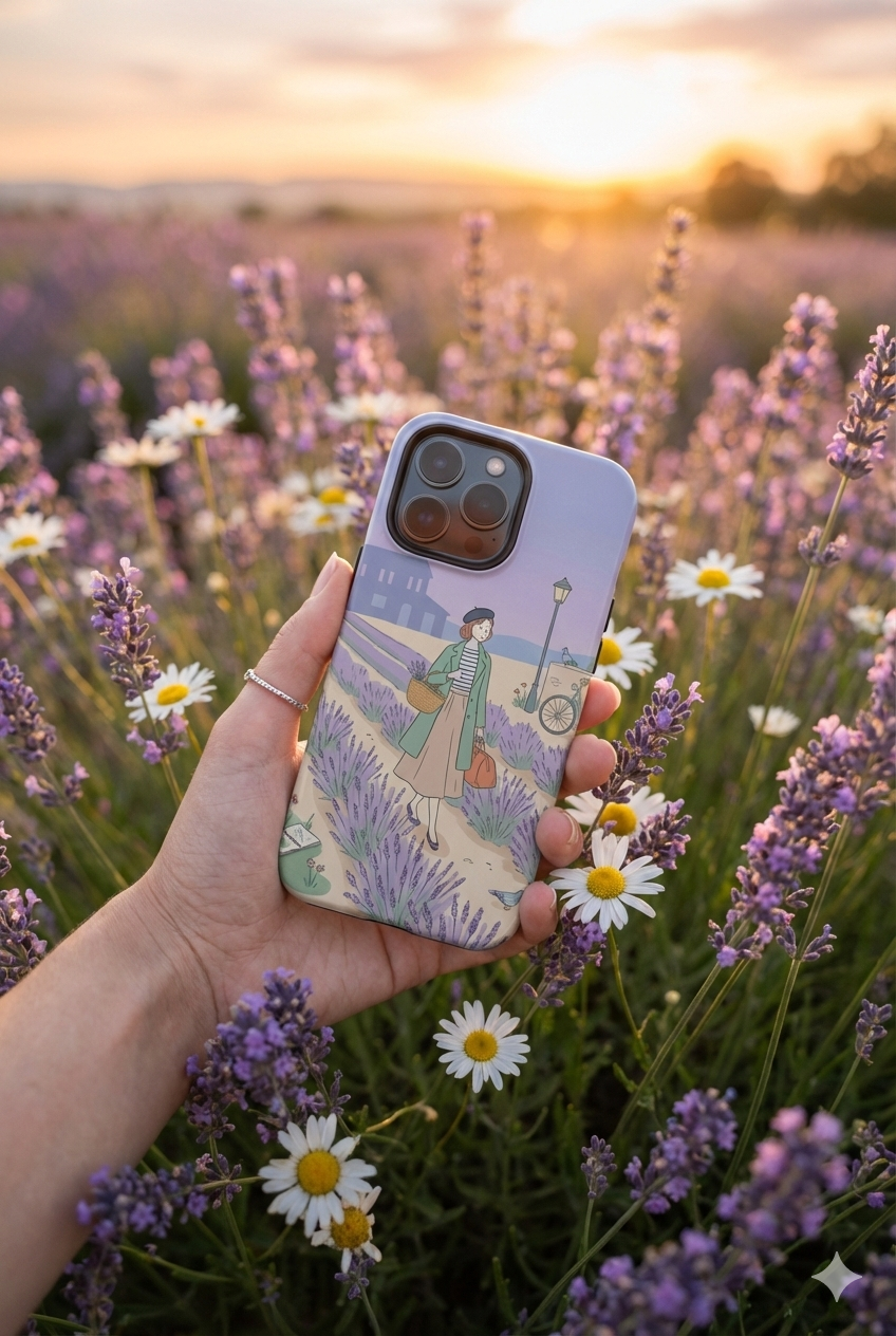 Lavender Field MagSafe iPhone Case | Vintage Travel Illustration Protective Case