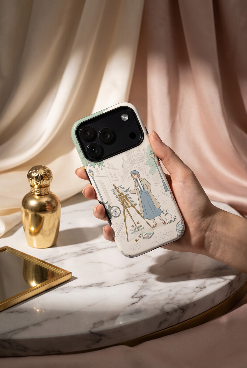 Artist in Paris MagSafe iPhone Case | Vintage Painter Street Scene Protective Cover