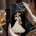 Vintage Starry Night Fashion MagSafe iPhone Case | Elegant Lady in White Dress