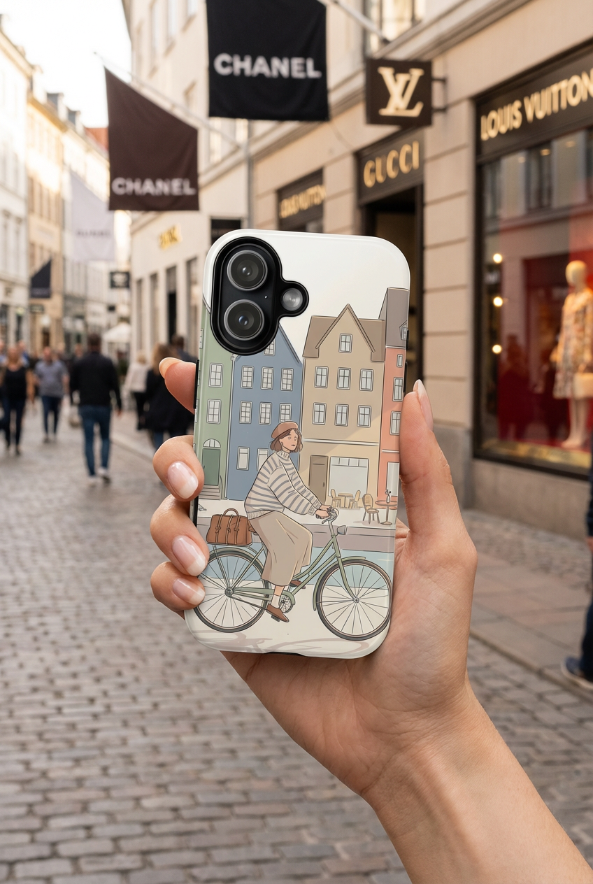 City Bike MagSafe iPhone Case | Cozy European Street Illustration Tough Cases