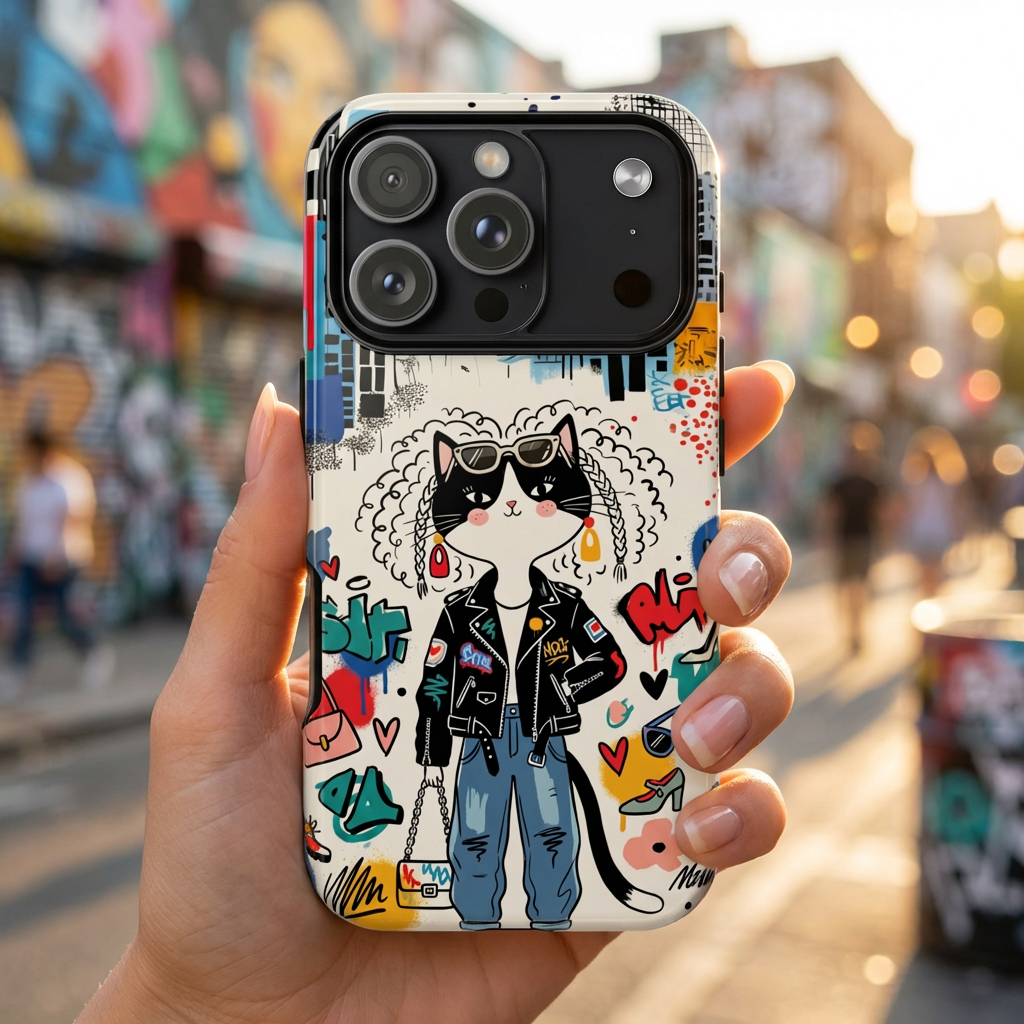 Punk City Cat Graffiti Design iPhone Case