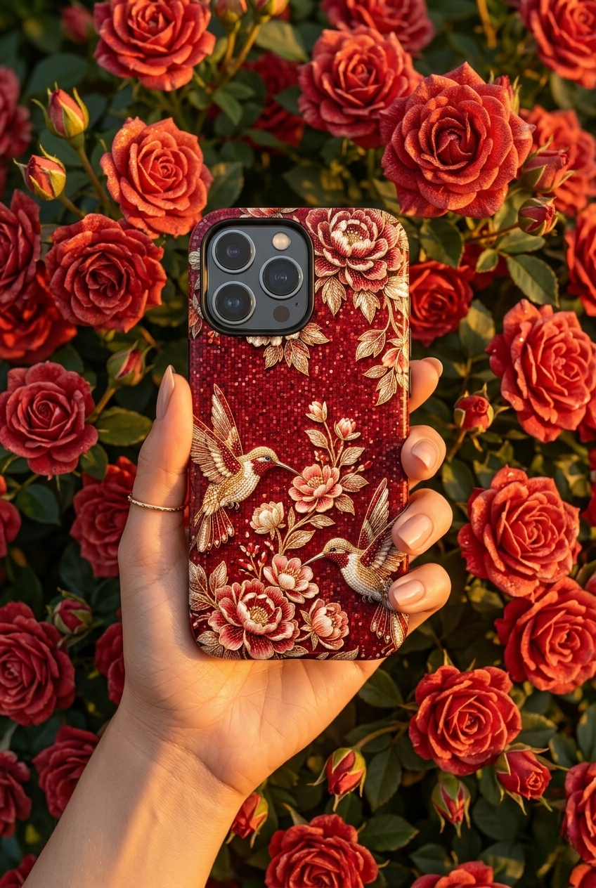 Floral Hummingbird Tough Case | Vintage Red MagSafe iPhone Case