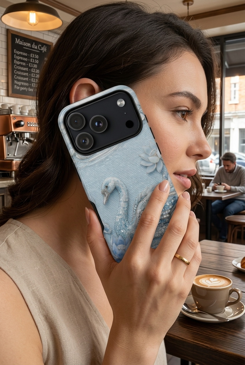 Swan Lake Floral iPhone Case | Sparkling Blue Swan Protective Case