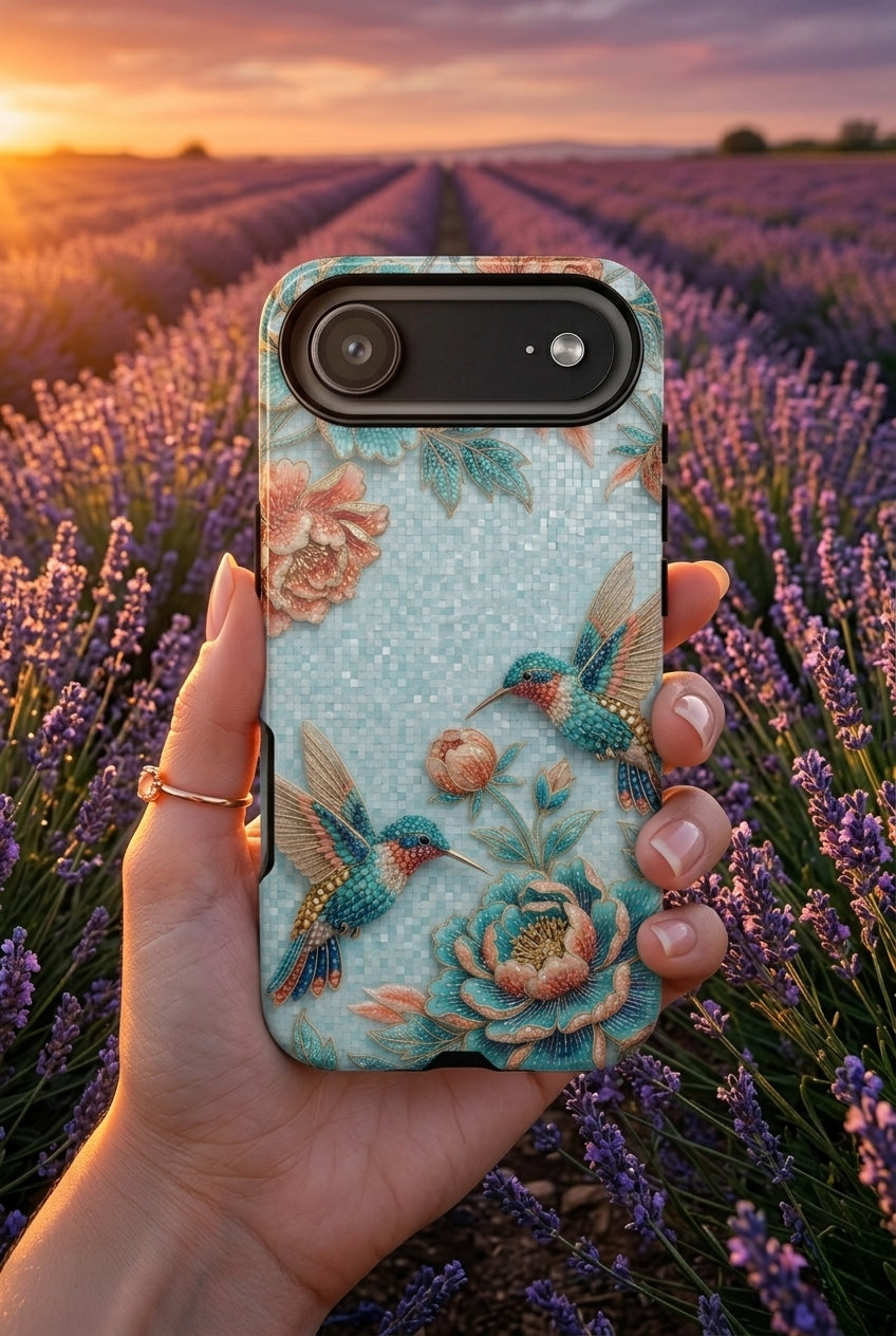 Hummingbird Floral Tough iPhone Case | Vintage Blue Garden Design