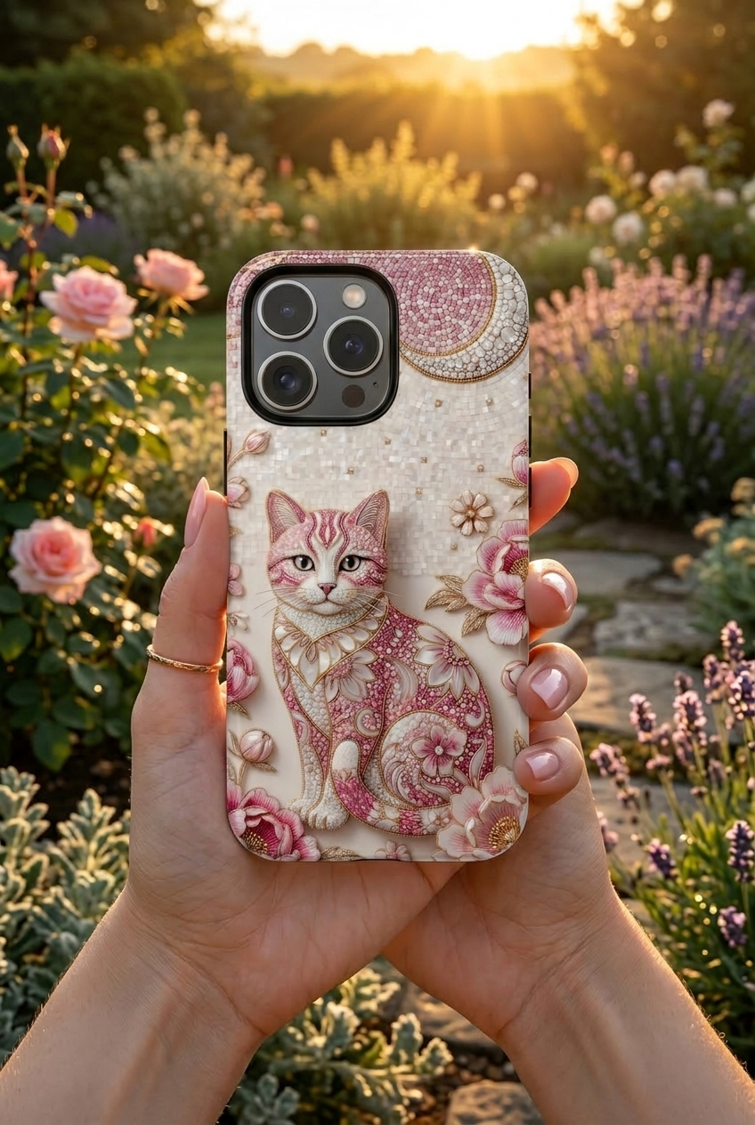 Cover iPhone Gatto Floreale Vintage | Cover iPhone Luna Rosa e Rose