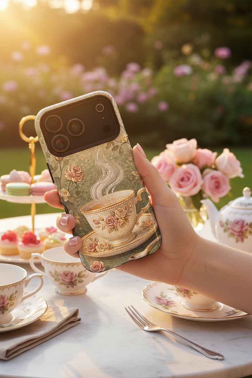 Vintage Floral Teacup iPhone Case — Elegant Romantic Smartphone Cover