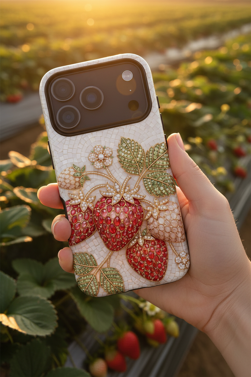 Strawberry Gem Tough iPhone Case | Vintage Beaded Fruit Design