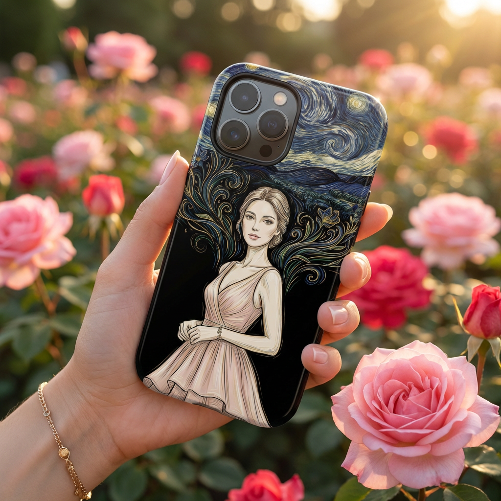 Art Nouveau Starry Night MagSafe iPhone Case | Elegant Woman Illustration Tough Case