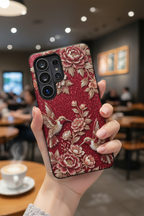 Cover Rigida Colibrì Floreale | Custodia Vintage Rossa per Samsung Galaxy