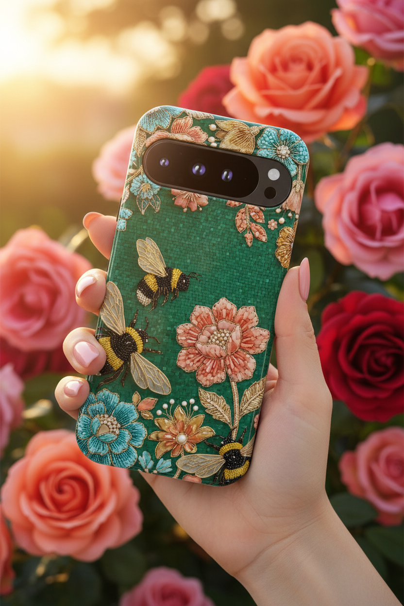 Floral Bumblebee Tough Google Pixel Phone Case | Protective Botanical Phone Cover