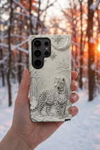 Snow Leopard Samsung Galaxy Phone Case | Winter Moon Forest Protective Phone Cover