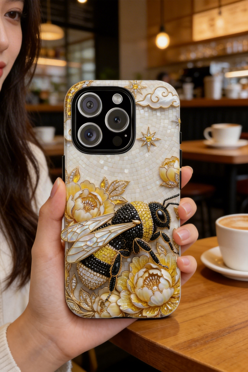 Golden Bee iPhone Case | Floral Moon iPhone Protector
