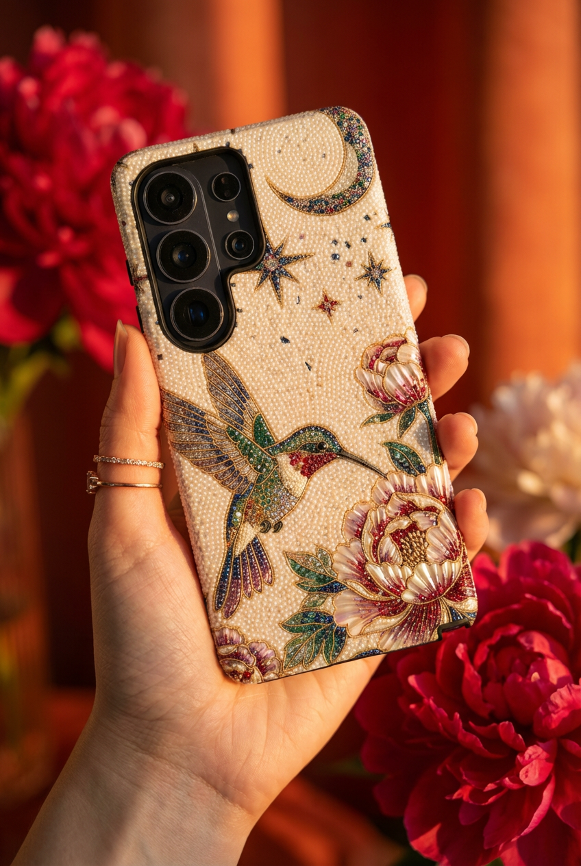 Hummingbird Moon Floral Samsung Galaxy Phone Case
