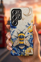 Floral Bee Tough Samsung Galaxy Phone Case | Blue & Yellow Moon Garden Design