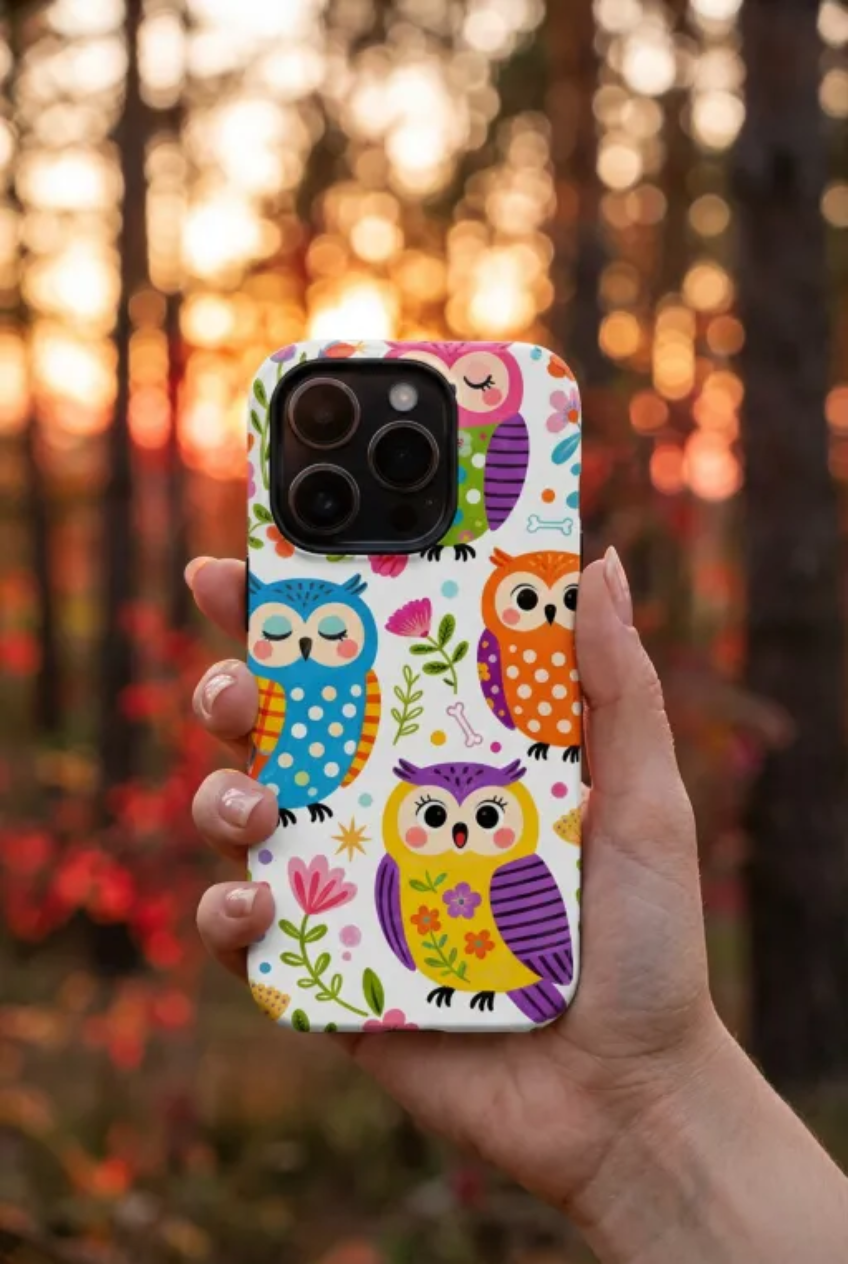 Cute Colorful Owls MagSafe iPhone Case | Cute Owl Pattern Tough Case