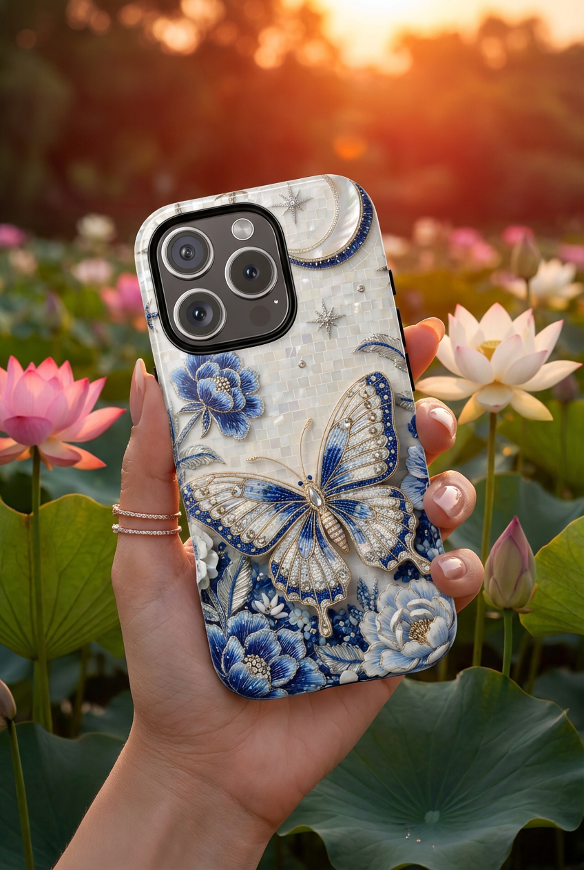 Blue Moon Butterfly MagSafe iPhone Case | Floral Protective Tough Case