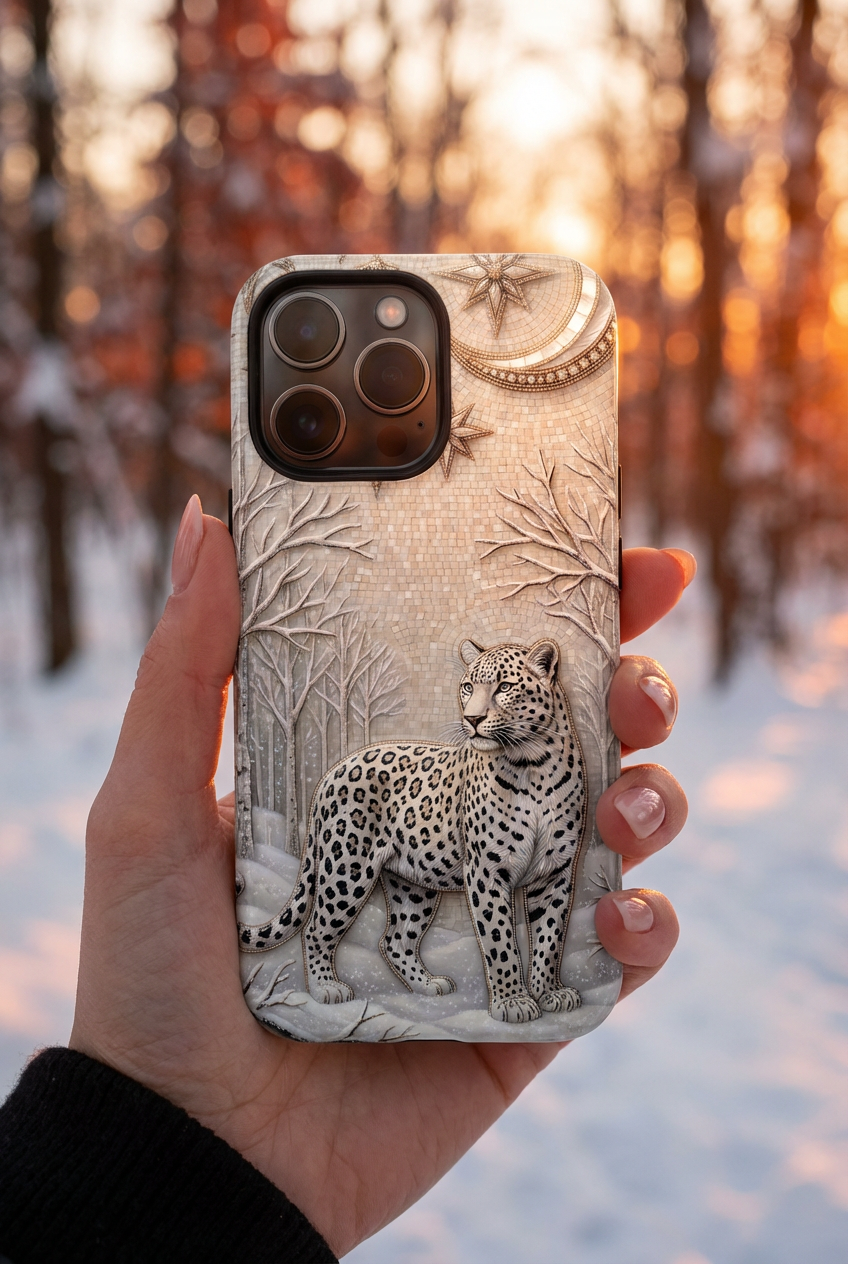 Snow Leopard MagSafe iPhone Case | Winter Moon Forest Protective Phone Cover