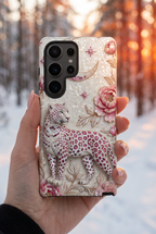 Custodia per telefono Samsung Galaxy Luna con Leopardo Floreale | Cover protettiva botanica vintage rosa