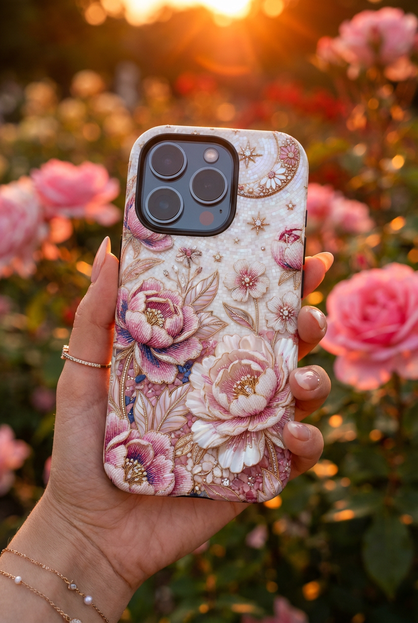 Custodia Floreale per Telefono Robusta Luna | Cover Protettiva Peonia Rosa Vintage