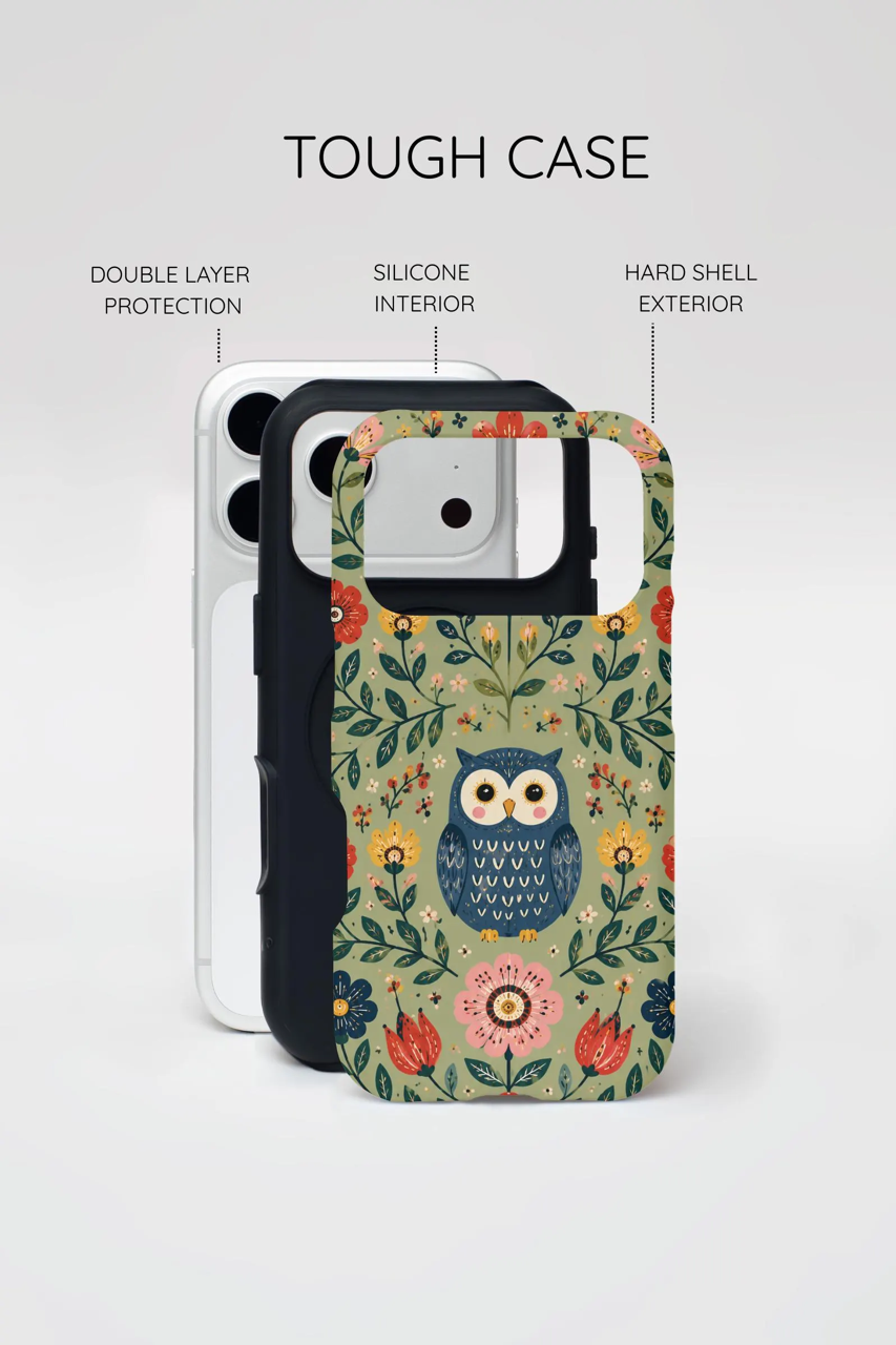Floral Owl Tough iPhone Case | Cute Botanical Protective Cover