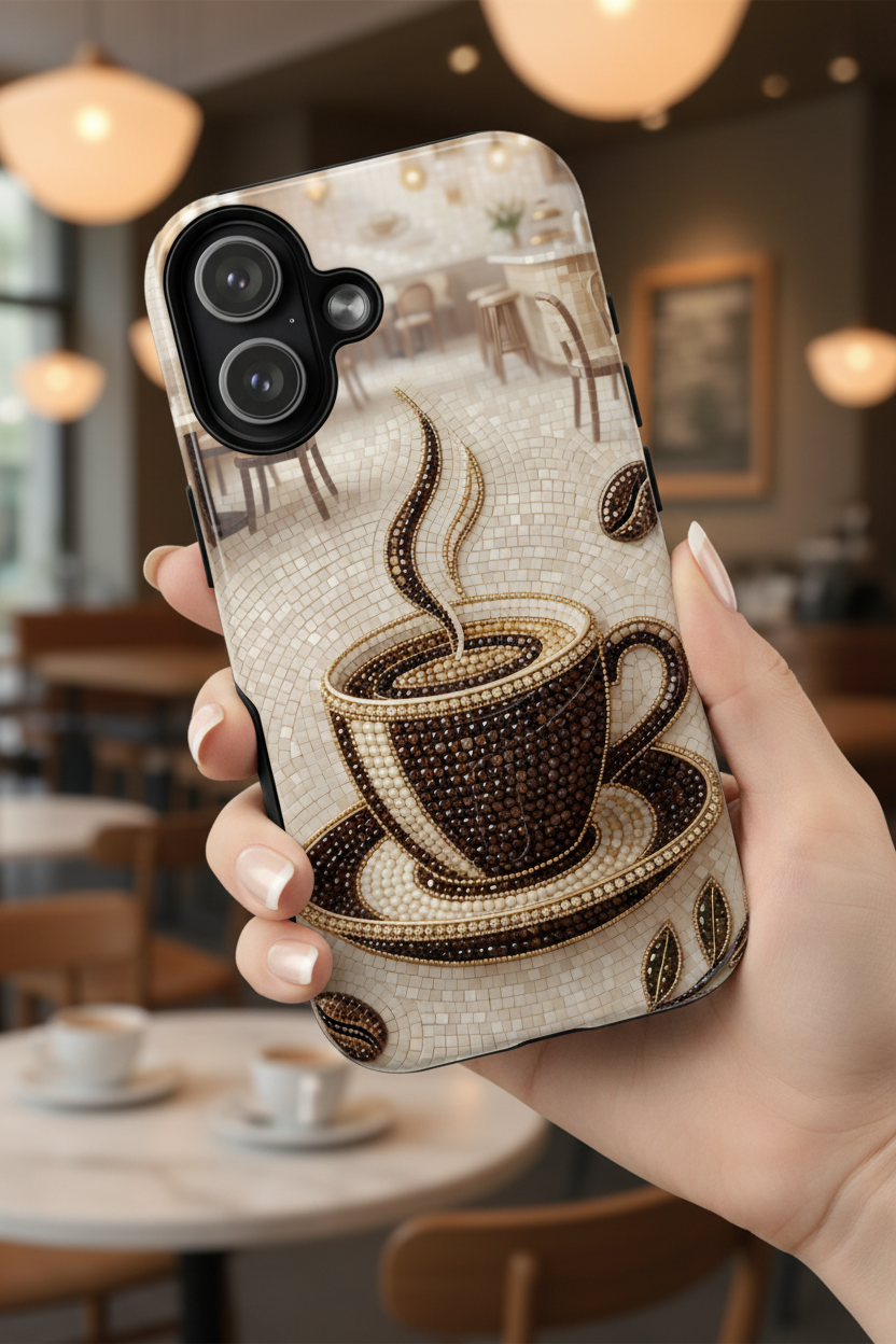 Coffee Mosaic iPhone Case - Steaming Cup Cafe Design