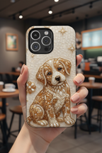 Cute Mosaic Puppy MagSafe iPhone Case — Protective Phone Cover with Brown Puppy Art