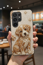 Cute Mosaic Puppy Samsung Galaxy Phone Case — Protective Phone Cover with Brown Puppy Art