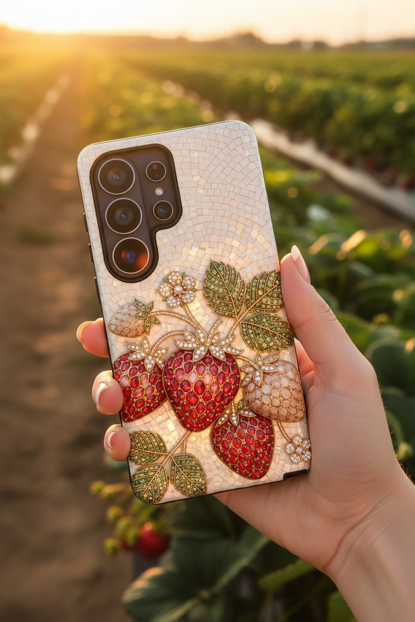 Strawberry Gem Tough Samsung Galaxy Phone Case | Vintage Beaded Fruit Design