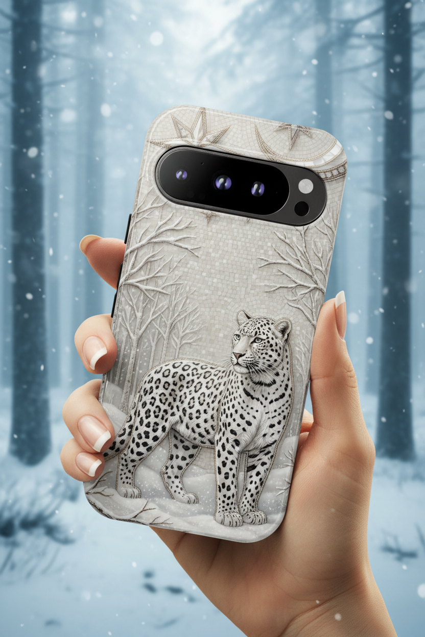 Snow Leopard Google Pixel Phone Case | Winter Moon Forest Protective Phone Cover