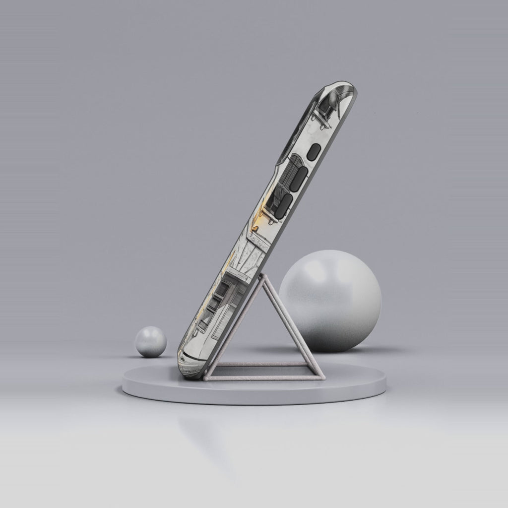 Cinque Terre Train Station iPhone Case | Black & White Sketch with Warm Yellow Accents