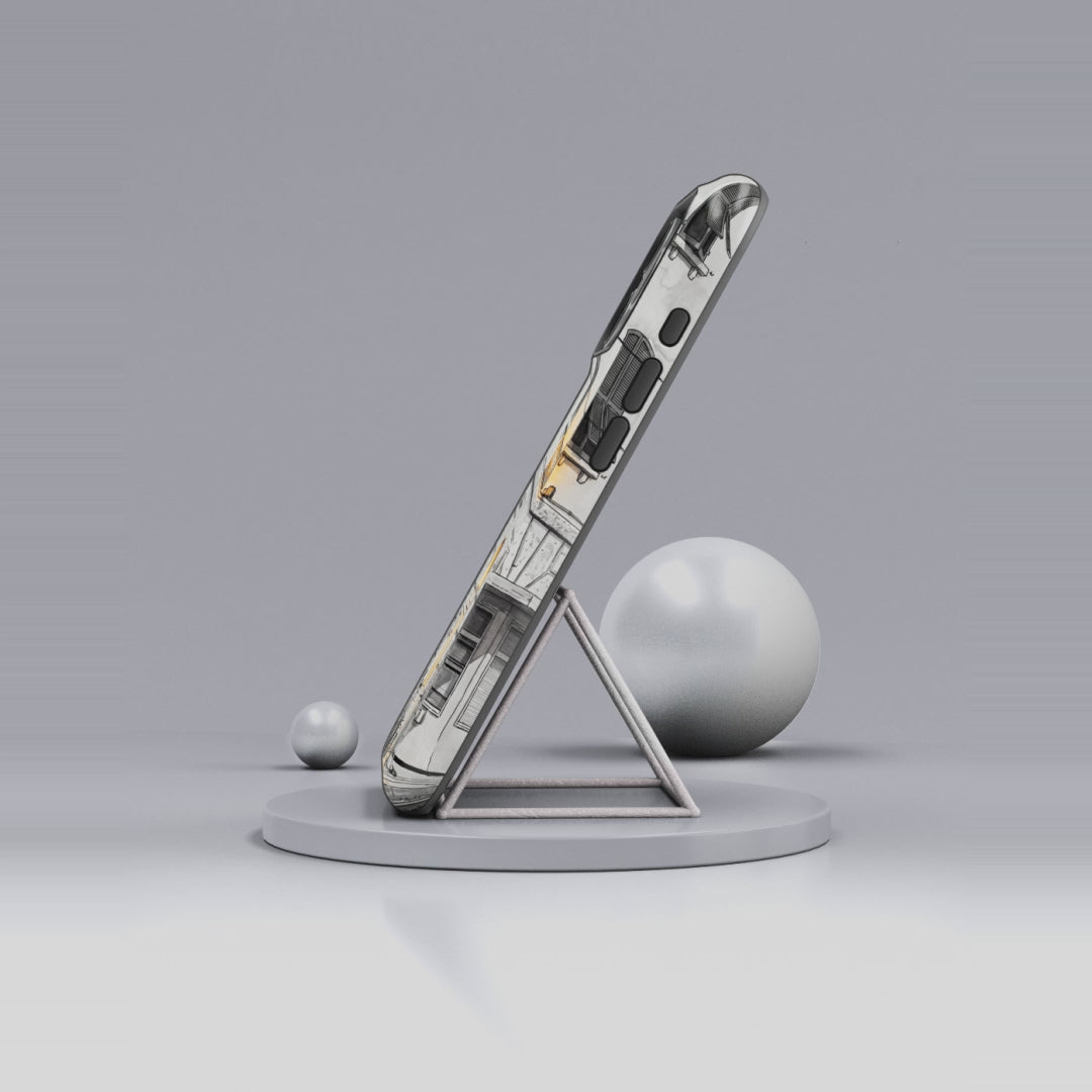 Cinque Terre Train Station iPhone Case | Black & White Sketch with Warm Yellow Accents