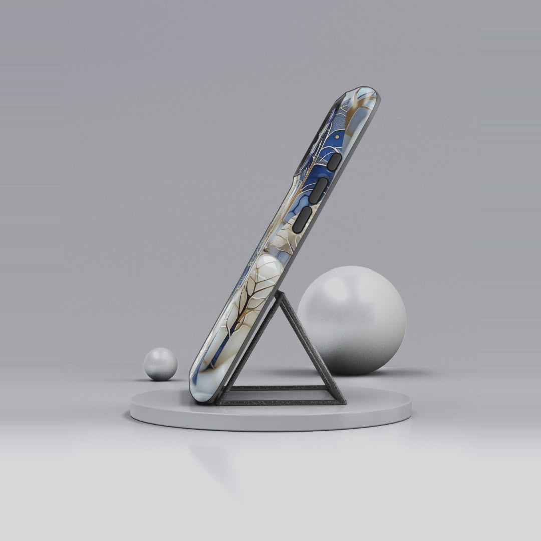 Blue Gold Winter Forest iPhone Case — Elegant Tree Pattern Tough Case