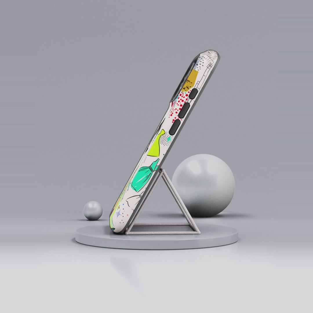 Retro Fashion Cat Girl MagSafe iPhone Case | Cute Dress & City Print