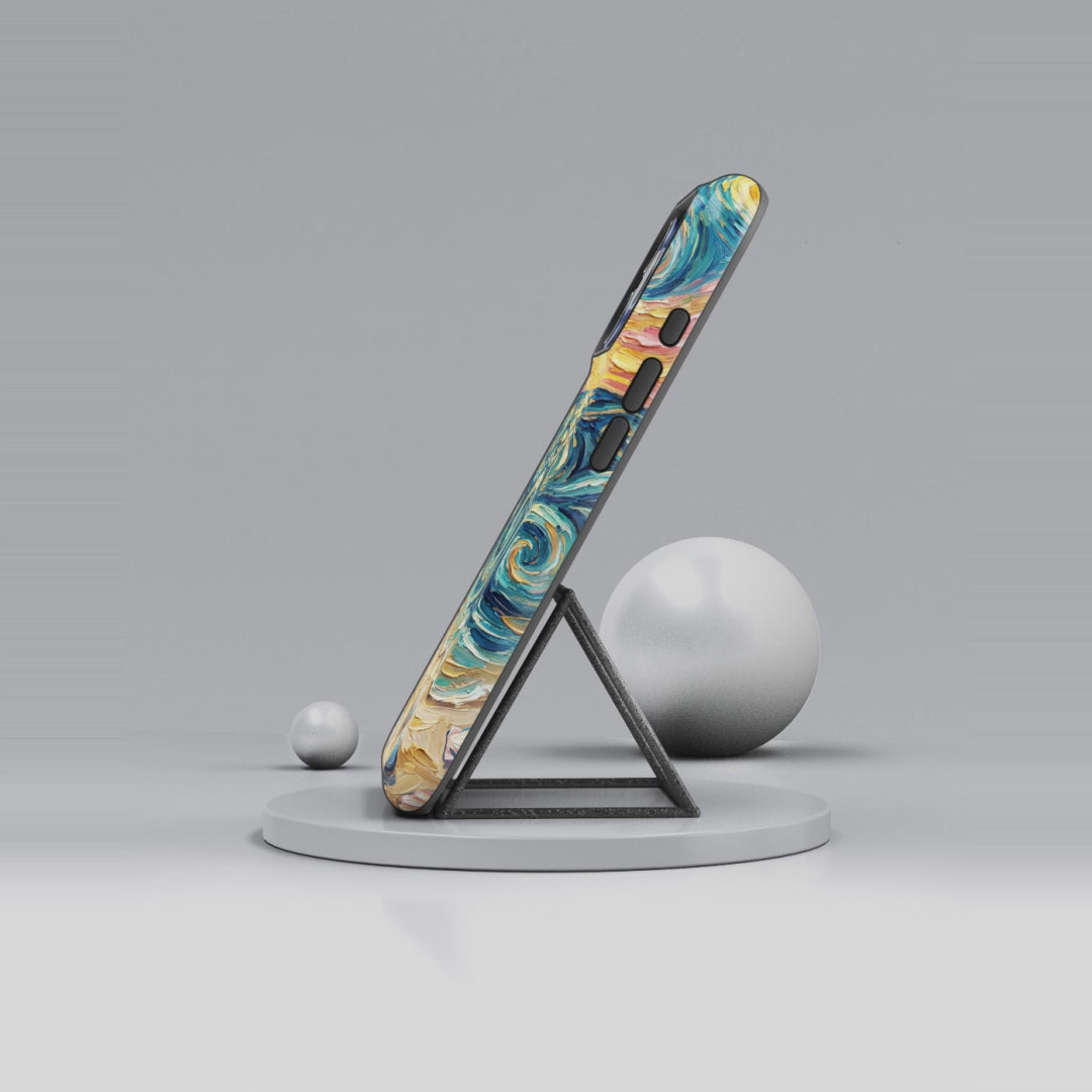 Sea Sunset iPhone Case — Van Gogh‑Style Beach Waves with Shells