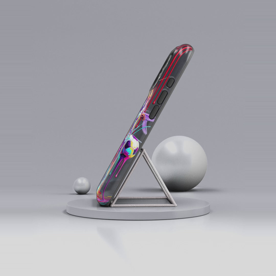 Soccer Player Neon Art MagSafe iPhone Case | Vibrant Football Kick Protective Cover