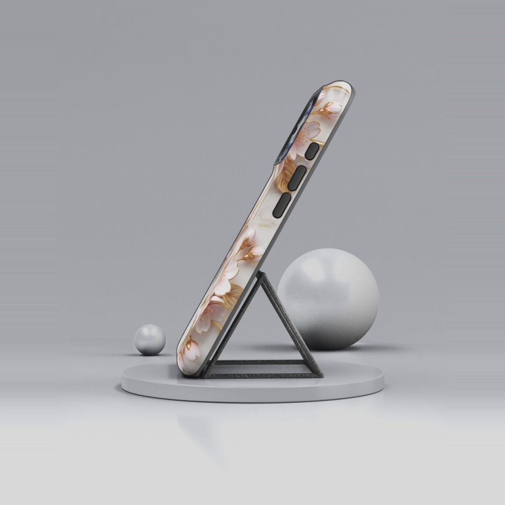 Floral Marble iPhone Case — Sakura Gold Cherry Blossom Tough Case